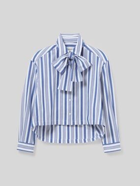 CLAUDIE PIERLOT- Cropped Bow Striped Cotton Poplin Shirt Size 4
